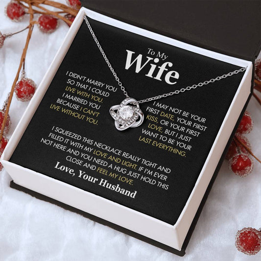To My Wife - LOVE - Love Knot Necklace (Yellow & White Gold Variants)