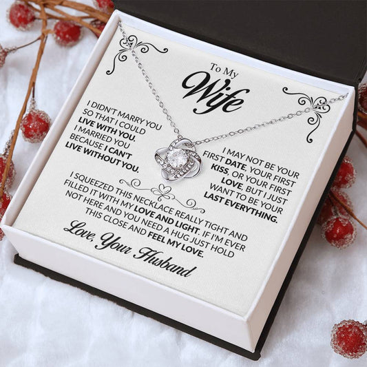 To My Wife - LOVE - Love Knot Necklace (Yellow & White Gold Variants)