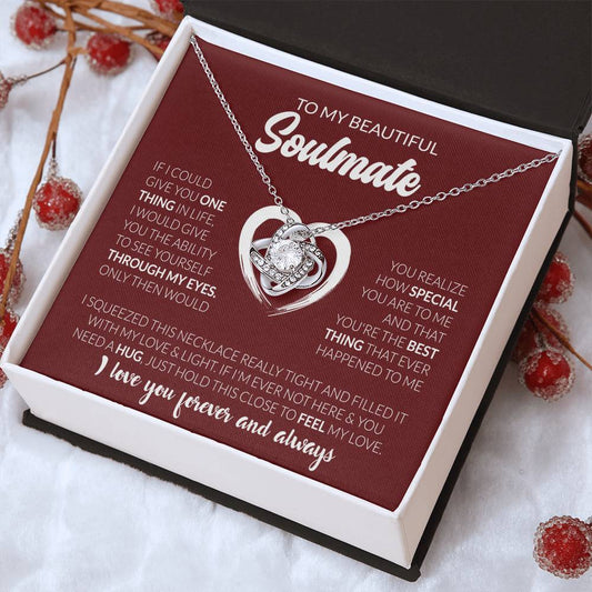 Love Knot Necklace for Soulmate – “I Love You Forever & Always” – White & Yellow Gold Finish