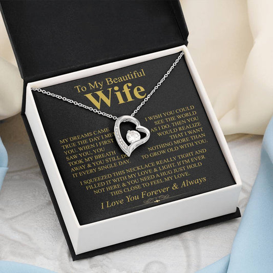 To My Beautiful Wife - I LOVE YOU FOREVER & ALWAYS - Forever Love Necklace (Yellow & White Gold Variants)