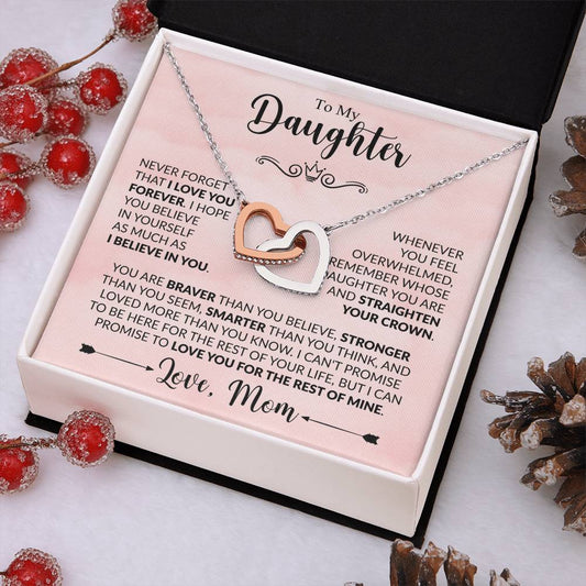 Front view of Interlocking Hearts Necklace for Daughter – Gift from Mom – Straighten Your Crown