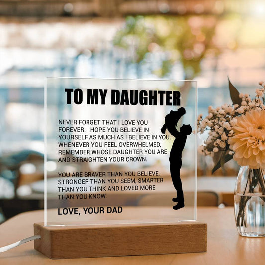 Front view of Square Acrylic Plaque for Daughter – Birthday Gift – Message Card Gift